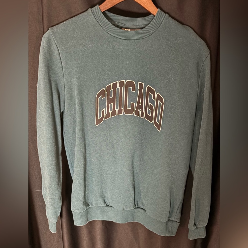 ASOS Men's Crewneck Sweater - Green with Chicago Graphic